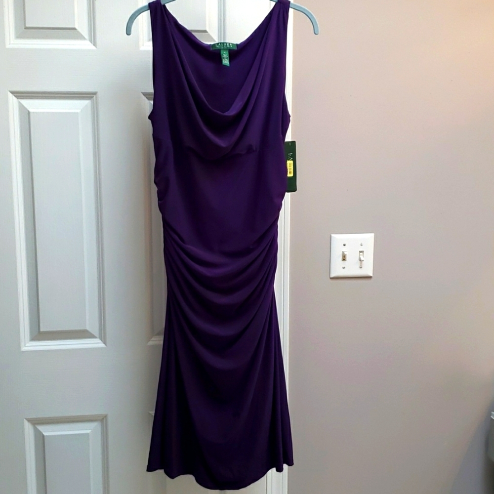 Ralph Lauren Cowl Neck Dress Side Ruching *NWT*